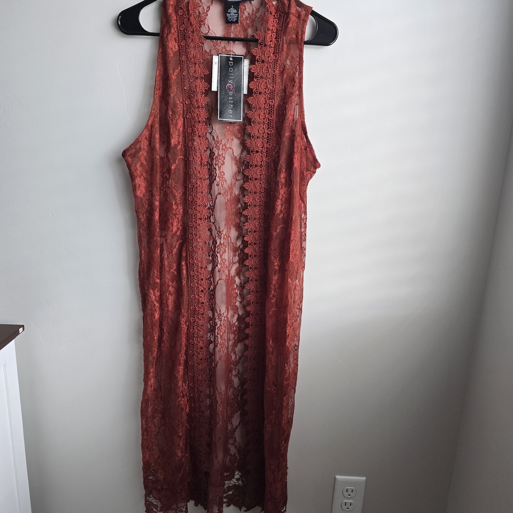 Rust Lace Sleeveless Cardigan